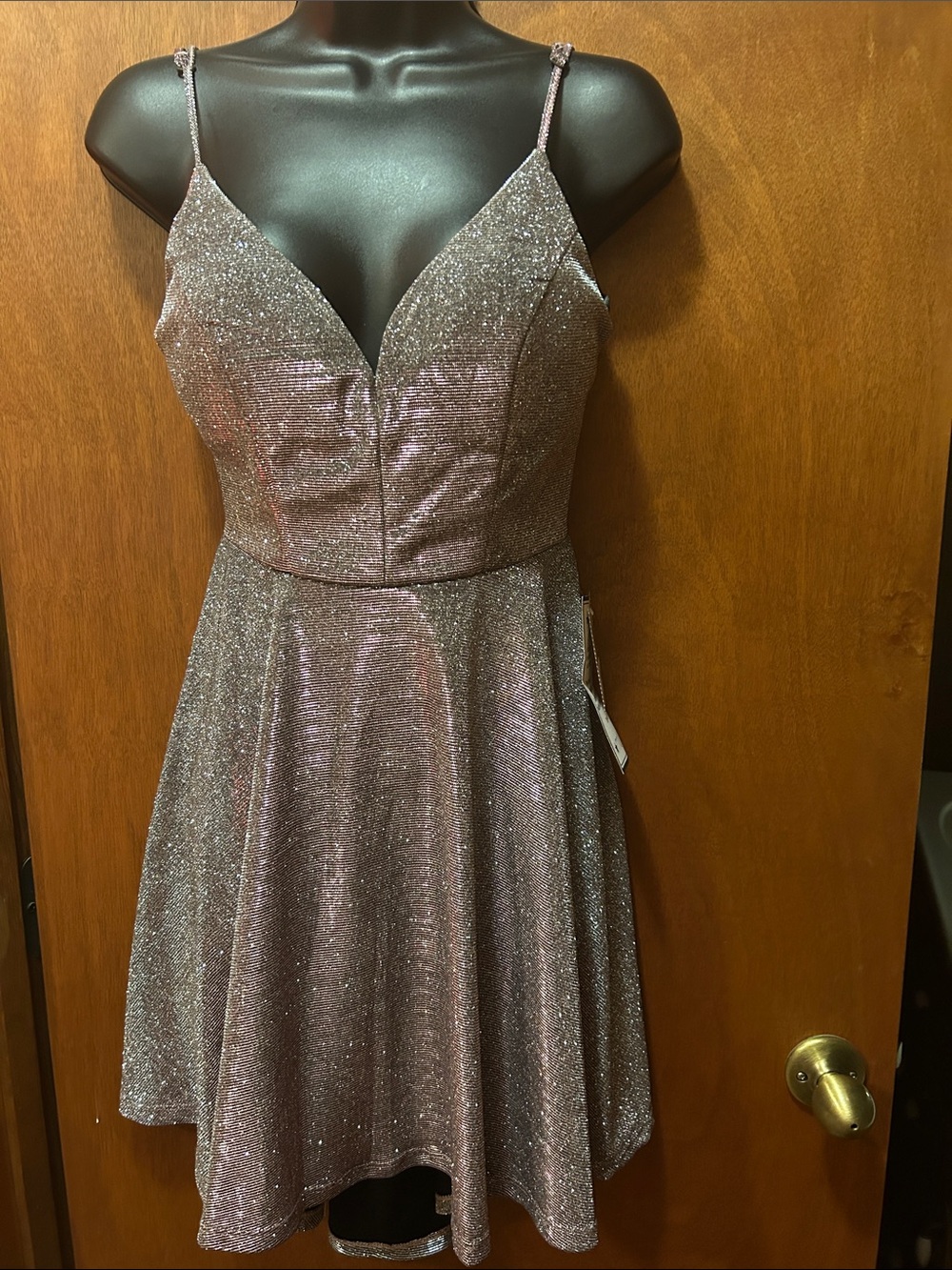 Sparkle Pink A-Line Spaghetti Strap Dress - Homecoming